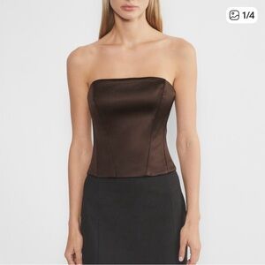 Aritzia Brown Satin Strapless Corset Top